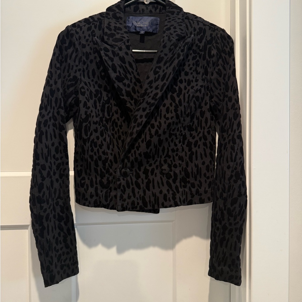 RACHEL Rachel Roy Black Leopard velvet Blazer Modern Style
